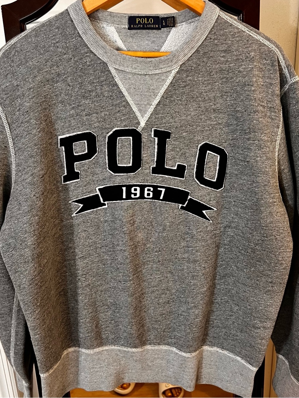 Polo by Ralph Lauren Gray Crewneck Sweatshirt with Black 'POLO 1967' Applique